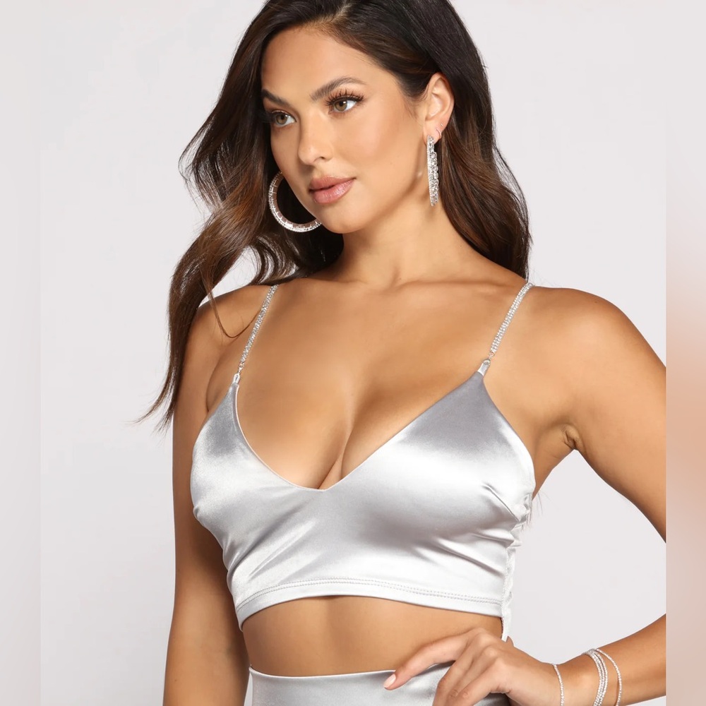 Silver/Light Blue Silky Cutout Front Mini Dress NWT - Picture 4 of 6